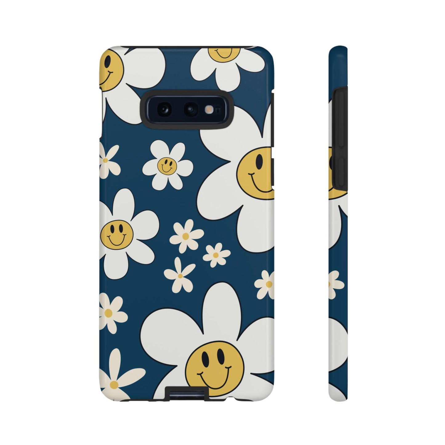 Fun Retro Daisy Pattern with Blue Background Phone Case - Blue Phone Case