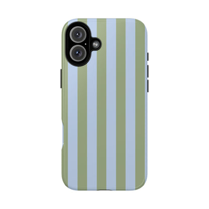 Trendy Ice Blue & Green Stripe Pattern Phone Case - Blue Phone Case - iPhone 16 Plus / Glossy