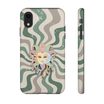 iPhone XR / Glossy Phone Case - Sun & Moon Jester Mask – Green Retro Wave Phone Case