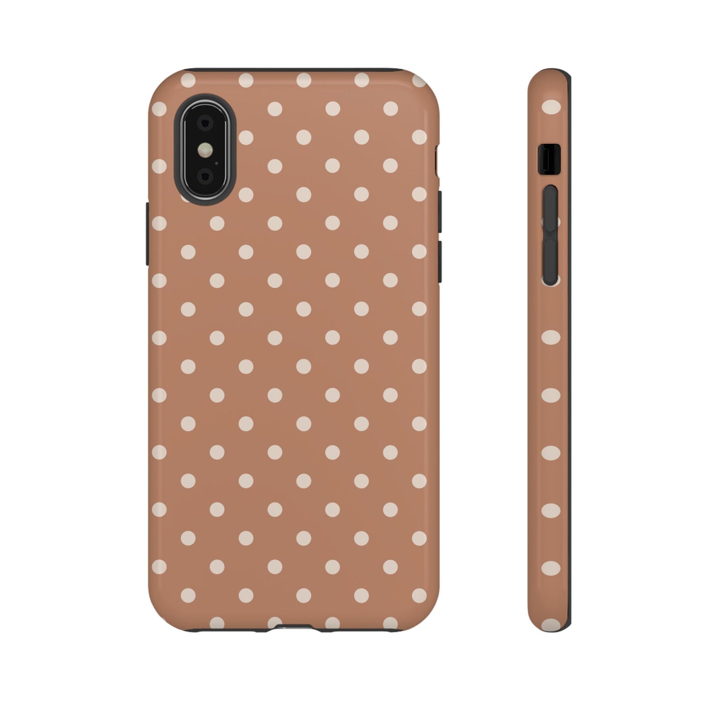 iPhone X / Glossy Phone Case - Brown with White Dot Pattern Phone Case