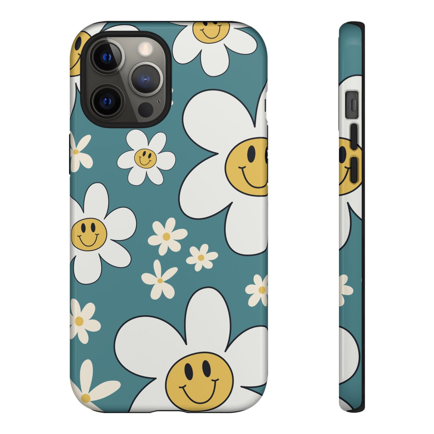 Fun Retro Daisy Pattern with Light Blue Background Phone Case - Blue Phone Case - iPhone 12 Pro Max / Glossy
