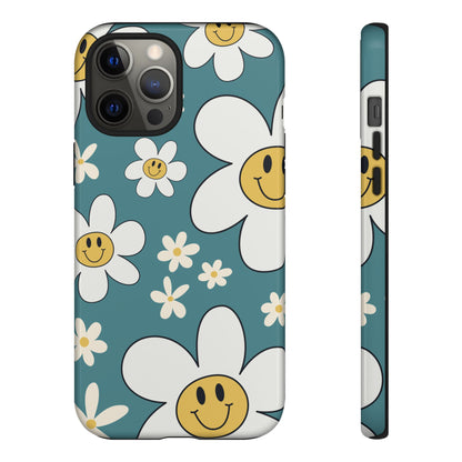 Fun Retro Daisy Pattern with Light Blue Background Phone Case - Blue Phone Case - iPhone 12 Pro Max / Glossy