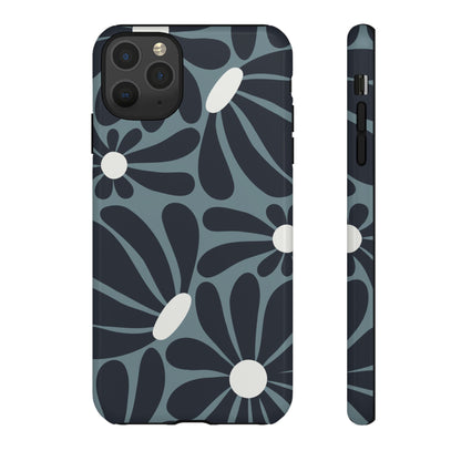iPhone 11 Pro Max / Glossy Phone Case - ’Retro Navy Blue & White Daisy Pattern’ Phone Case