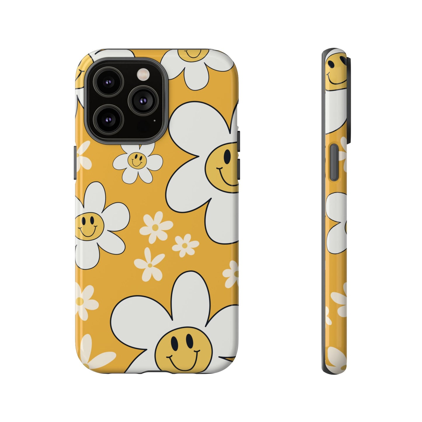 Fun Retro Daisy Pattern with Yellow Background Phone Case - Yellow Phone Case - iPhone 14 Pro Max / Glossy