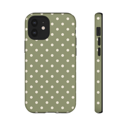 iPhone 12 Mini / Glossy Phone Case - ’Green & White Dot Pattern’ Phone Case