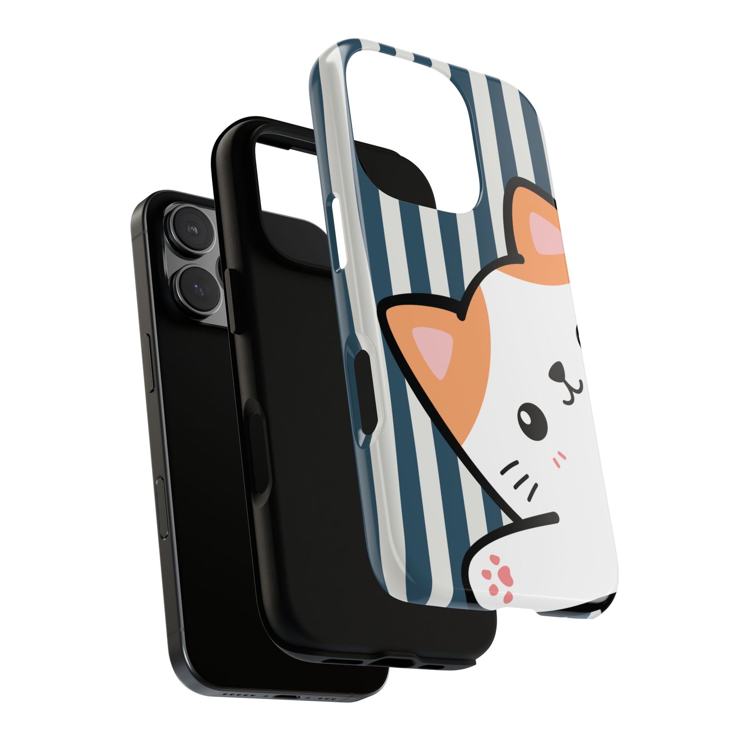 Playful Peakaboo Cat with Blue Stripe Pattern Phone Case - Blue Phone Case