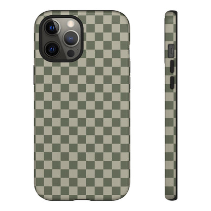 iPhone 12 Pro Max / Glossy Phone Case - ’Bold Olive Green Checkered Pattern’ Phone Case