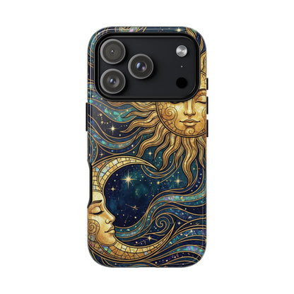 Elegant Teal & Gold Sun and Moon Phone Case