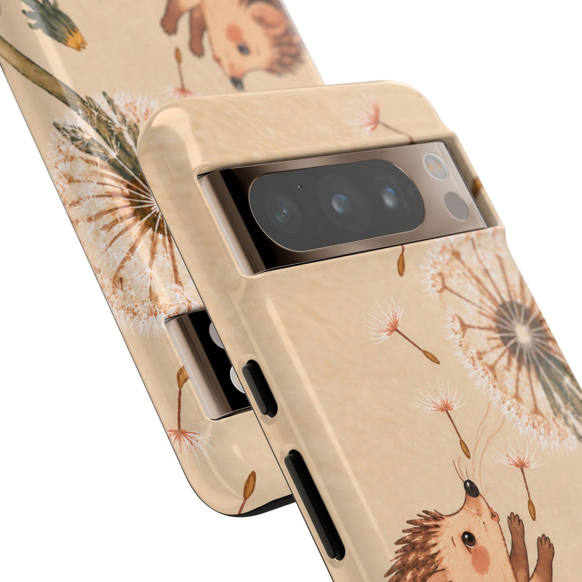 Whimsical Cream Hedgehog and Dandelion Phone Case - White Phone Case