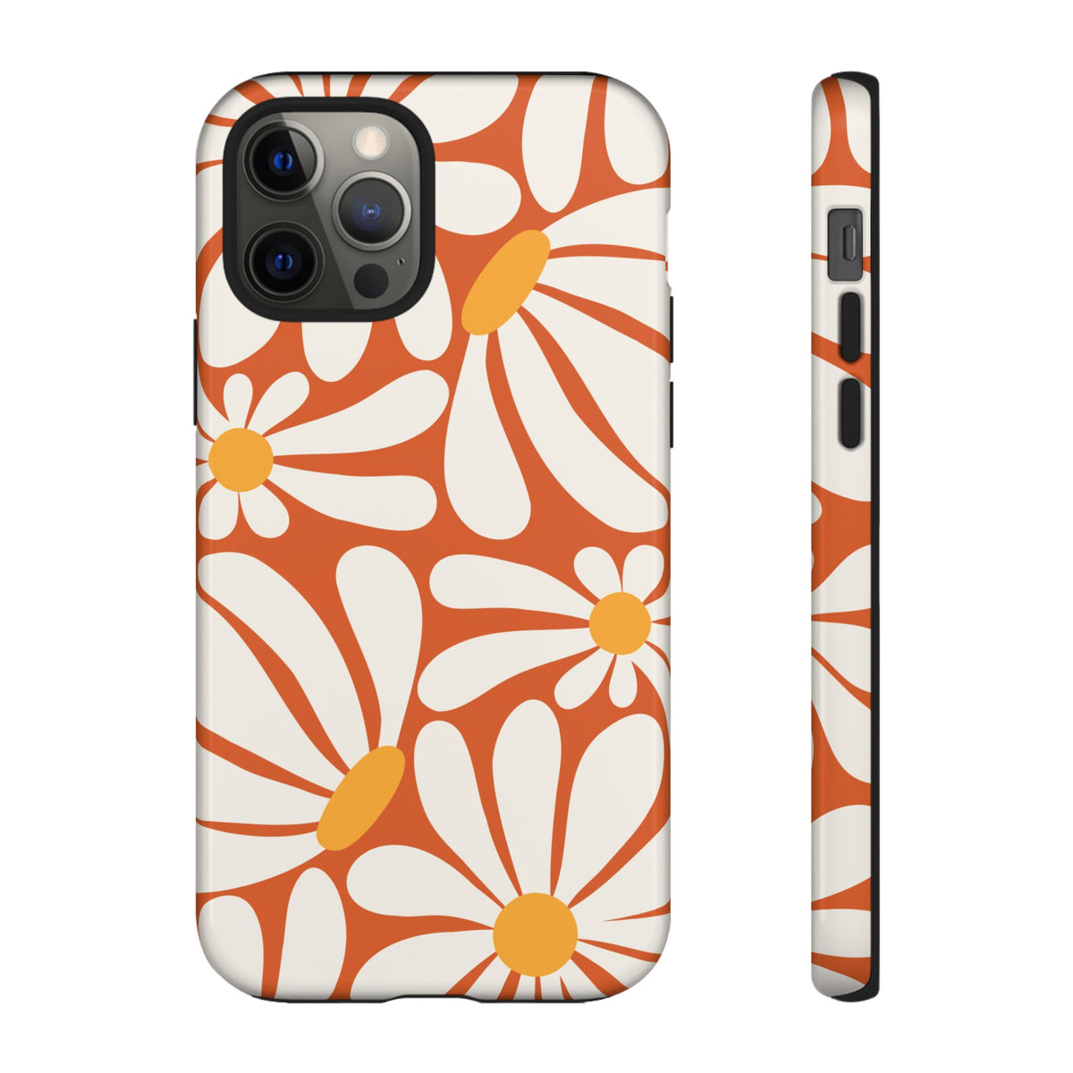 Retro Orange Daisy Pattern Phone Case - Orange Phone Case - iPhone 12 Pro / Glossy