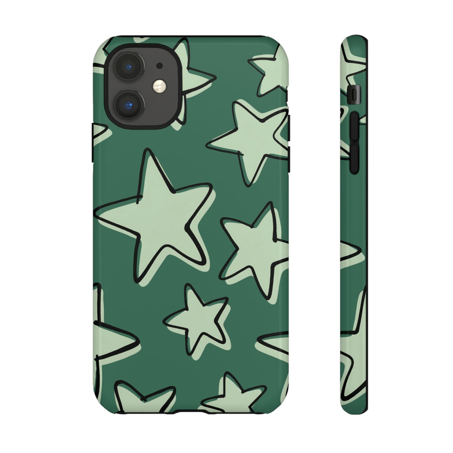Forest Green Doodle Star Phone Case