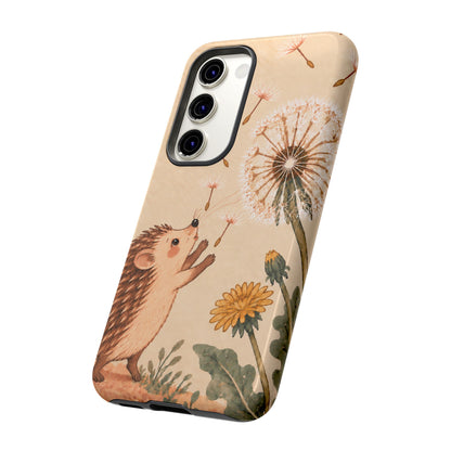 Whimsical Cream Hedgehog and Dandelion Phone Case - White Phone Case