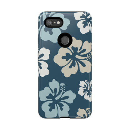 Google Pixel 3 XL / Glossy Phone Case - ’Blue Hibiscus Retro Pattern #1’ Phone Case