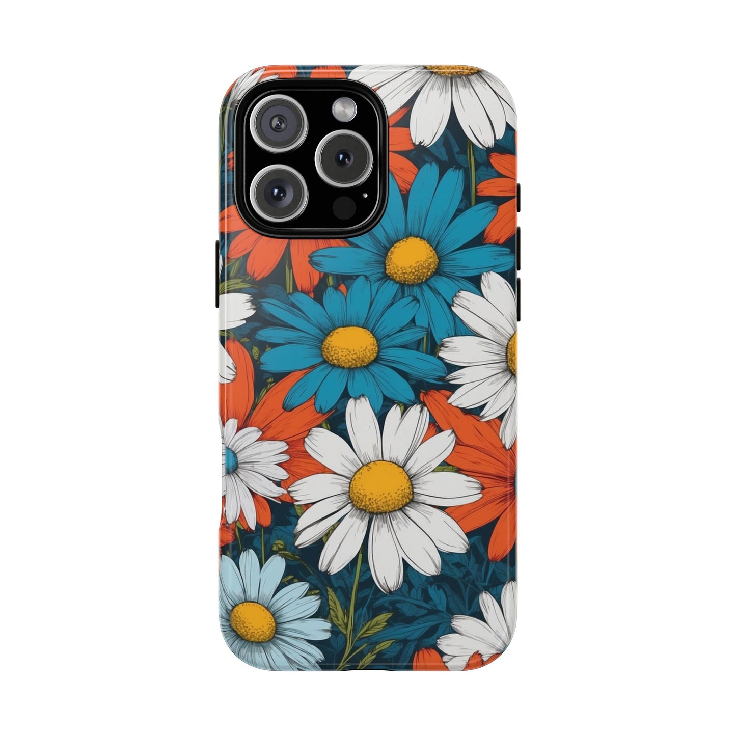 iPhone 16 Pro Max / Glossy Phone Case - Pop Art Daisies Illustration ’Red & Blue’ Phone Case