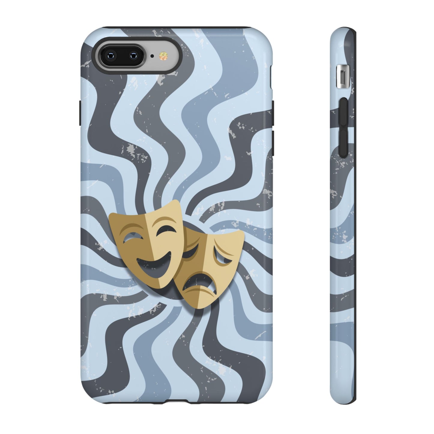 Comedy & Tragedy Masks – Blue Minimal Retro Wave Phone Case - Blue Phone Case - iPhone 8 Plus / Glossy
