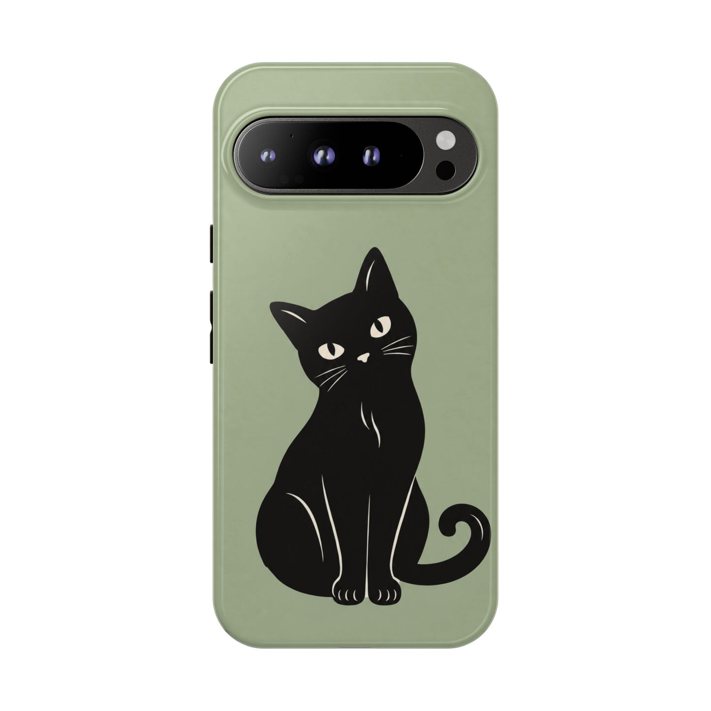 Minimalist Sage Green & Black Cat Phone Case