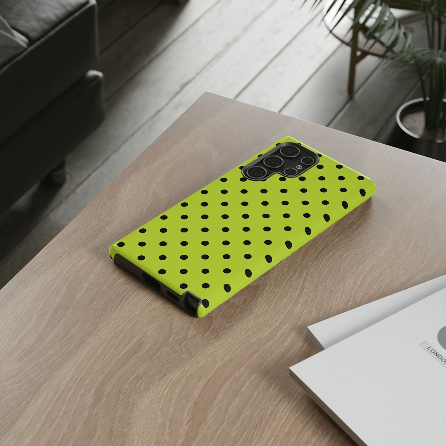 Trendy Neon Lime Green & Black Dot Pattern Phone Case