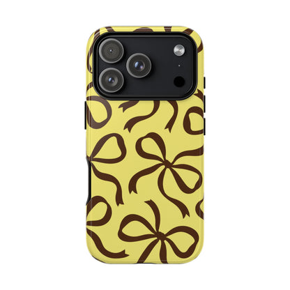 Bold Butter Yellow and Chocolate Brown Bow Pattern Phone Case
