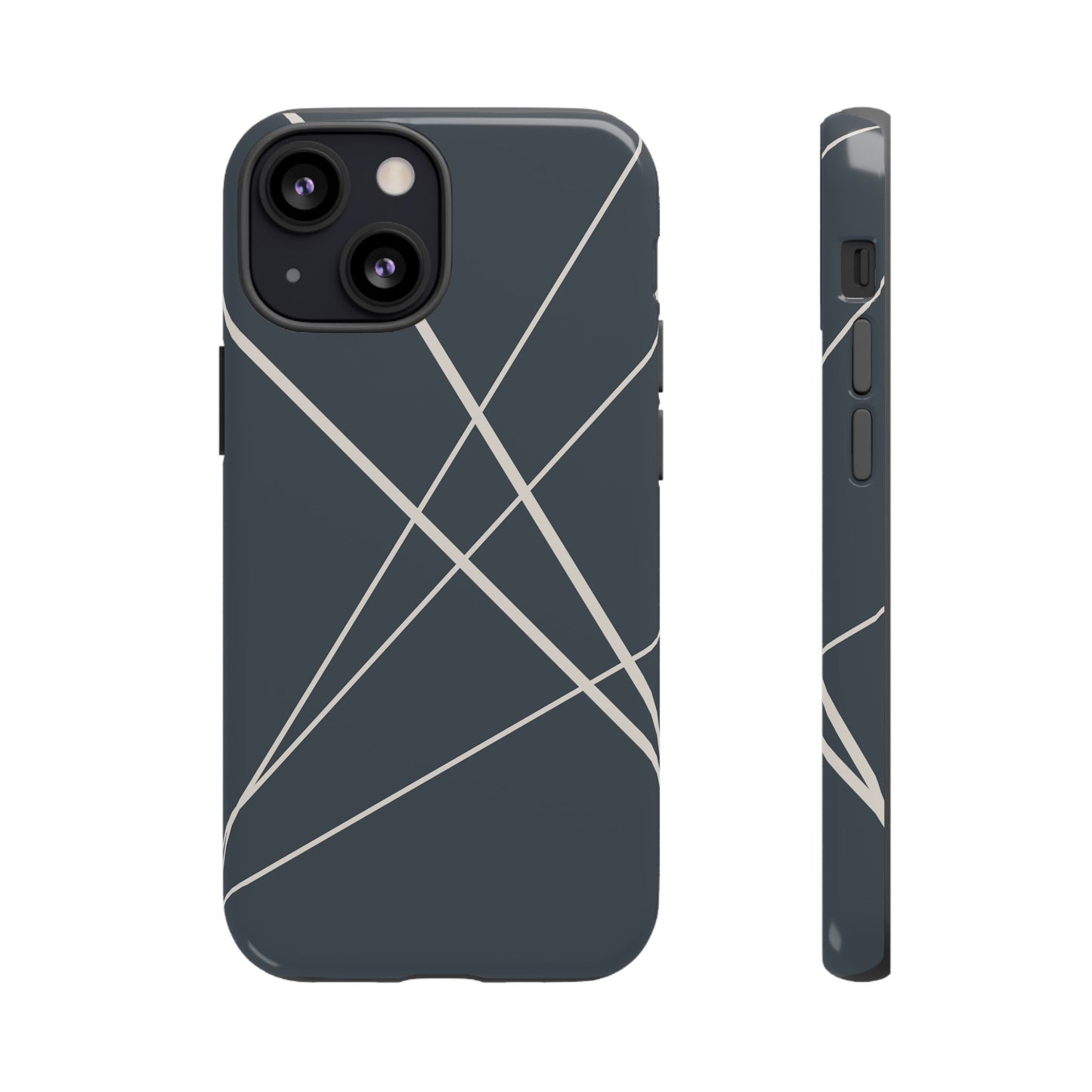 iPhone 13 Mini / Glossy Phone Case - Abstract Blue with Beige Lines Phone Case