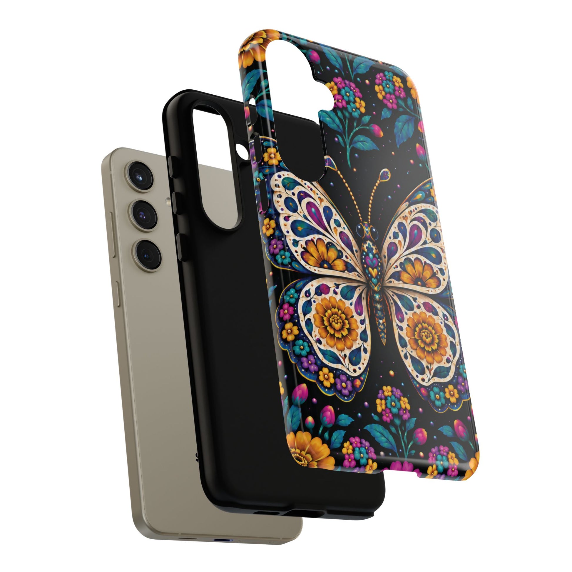 Vibrant Purple and Teal Calavera Butterfly Phone Case - Multicolor Phone Case