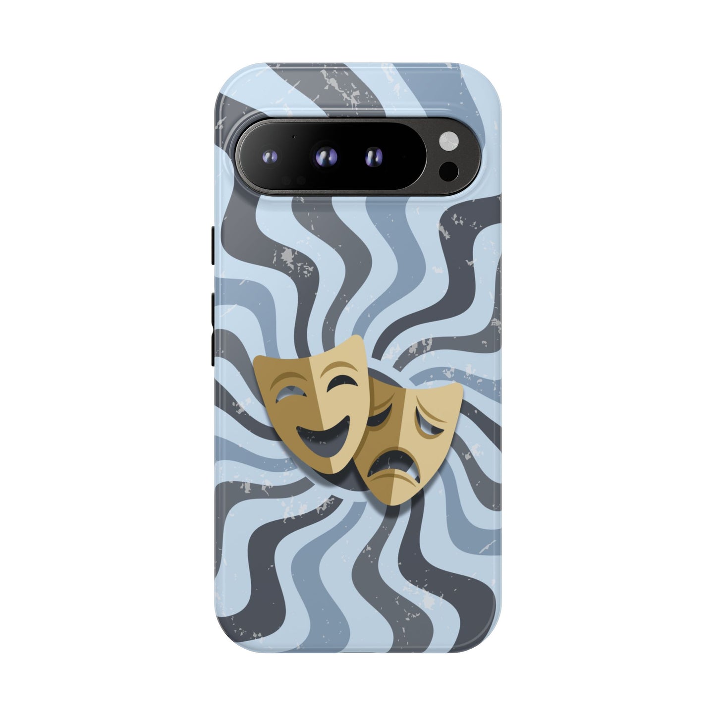 Comedy & Tragedy Masks – Blue Minimal Retro Wave Phone Case - Blue Phone Case - Google Pixel 9 Pro XL / Glossy