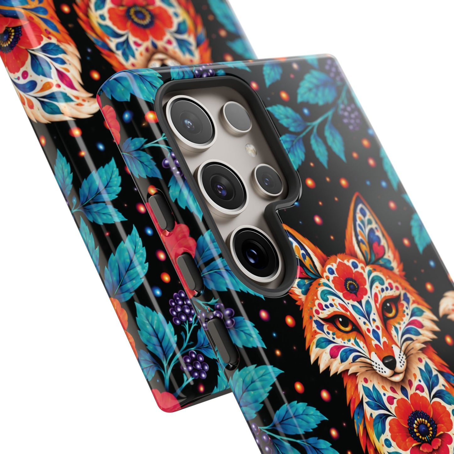 Vibrant Orange and Turquoise Calavera Fox Phone Case - Multicolor Phone Case