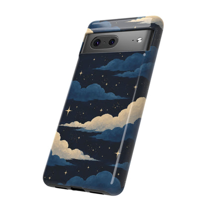 Illustrated Navy Blue Clouds & Stars Phone Case