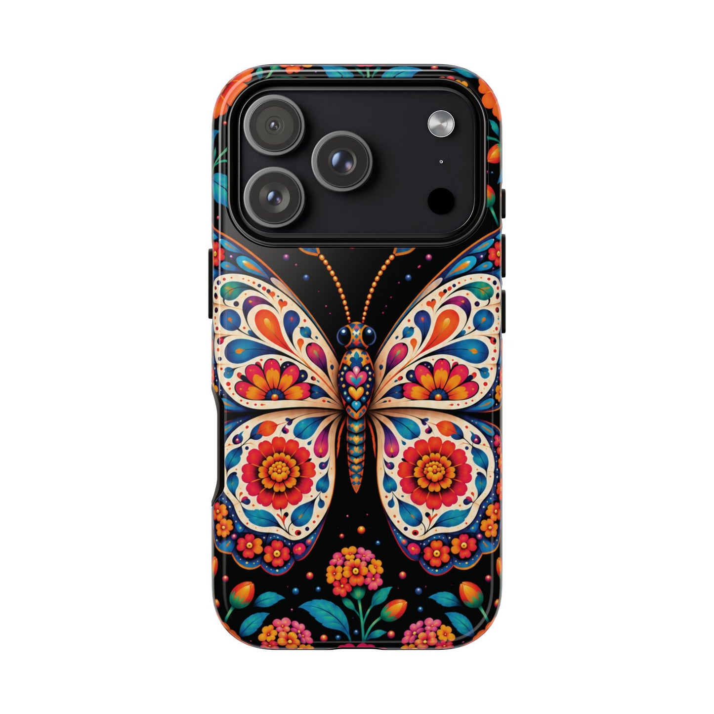 Vibrant Orange and Turquoise Calavera Butterfly Phone Case - Multicolor Phone Case - iPhone 17 Pro / Glossy