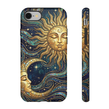 Elegant Teal & Gold Sun and Moon Phone Case