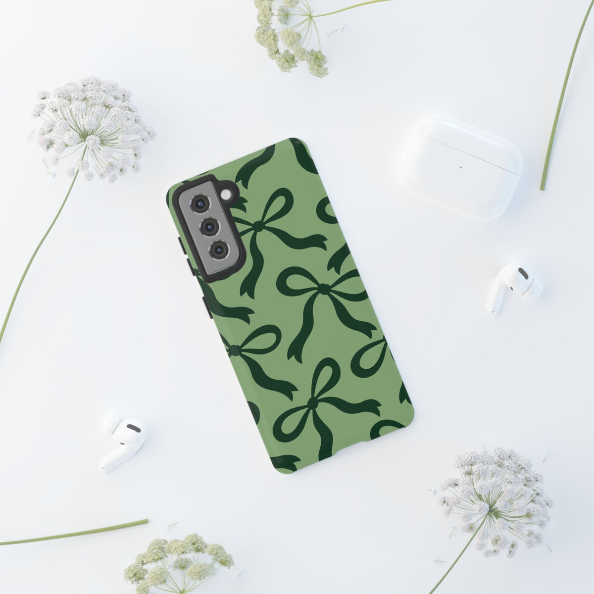 Bold Sage Green and Forest Green Bow Pattern Phone Case - Green Phone Case
