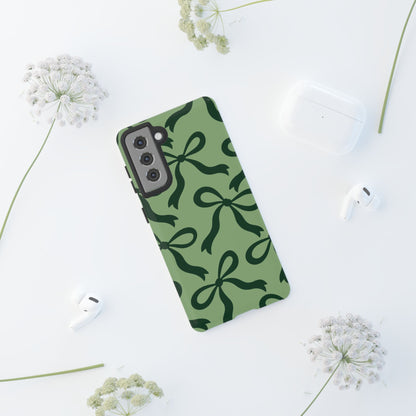 Bold Sage Green and Forest Green Bow Pattern Phone Case - Green Phone Case