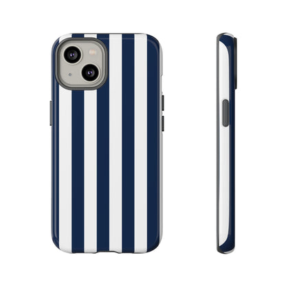 iPhone 14 / Glossy Phone Case - Simple Dark Blue & White Stripe Pattern Phone Case