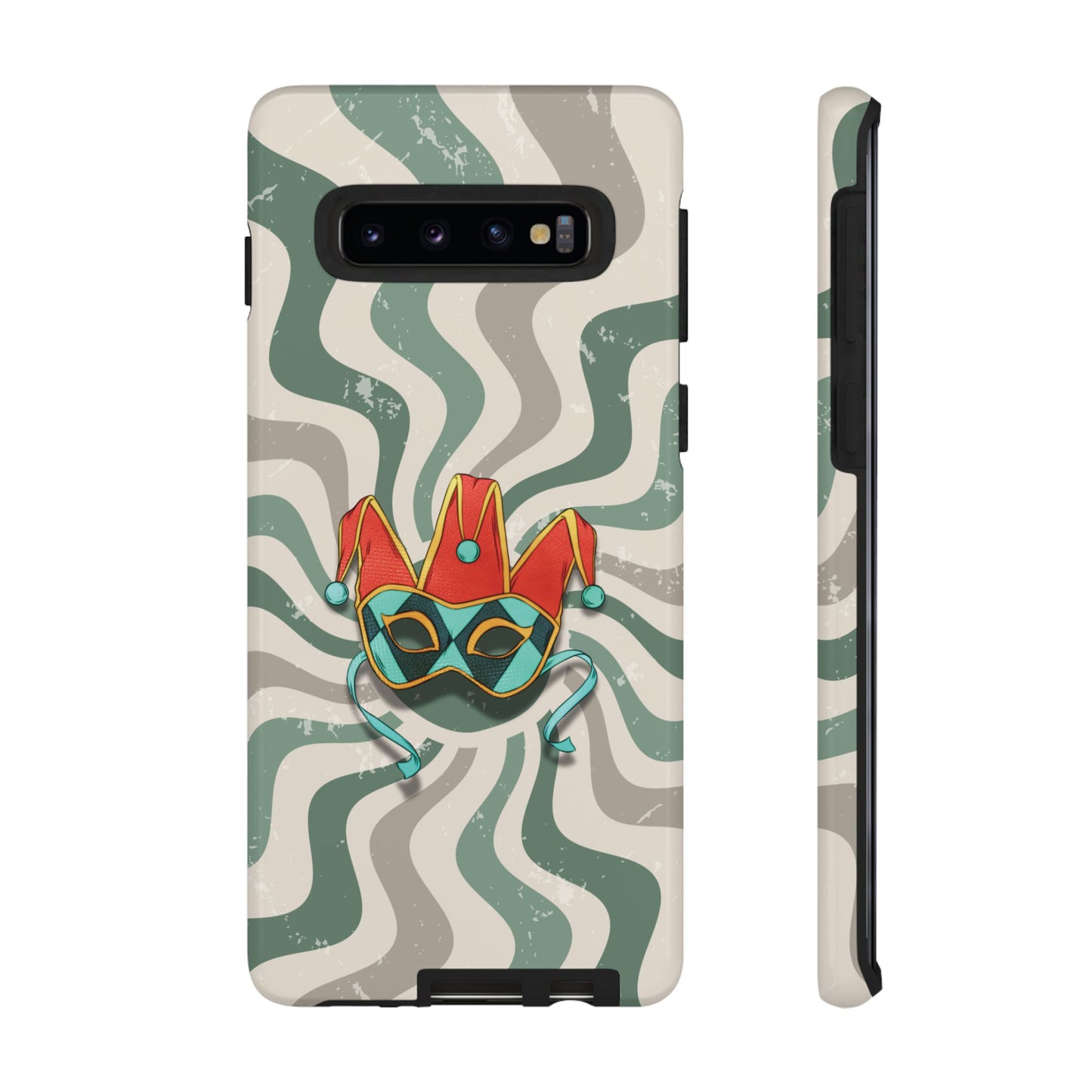 Samsung Galaxy S10 / Glossy Phone Case - Venetian Jester Mask – Green Retro Soft Revival Phone Case