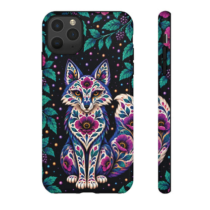 Vibrant Purple and Teal Calavera Fox Phone Case - Multicolor Phone Case - iPhone 11 Pro Max / Glossy