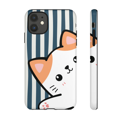 Playful Peakaboo Cat with Blue Stripe Pattern Phone Case - Blue Phone Case - iPhone 11 / Glossy