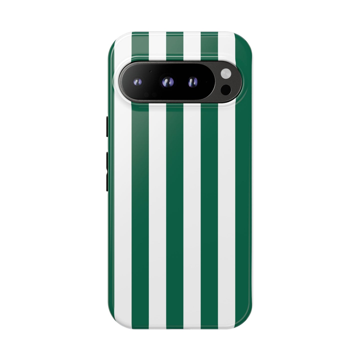 Google Pixel 9 Pro / Glossy Phone Case - Simple Green & White Stripe Pattern Phone Case