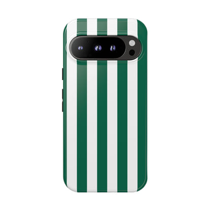 Google Pixel 9 Pro / Glossy Phone Case - Simple Green & White Stripe Pattern Phone Case