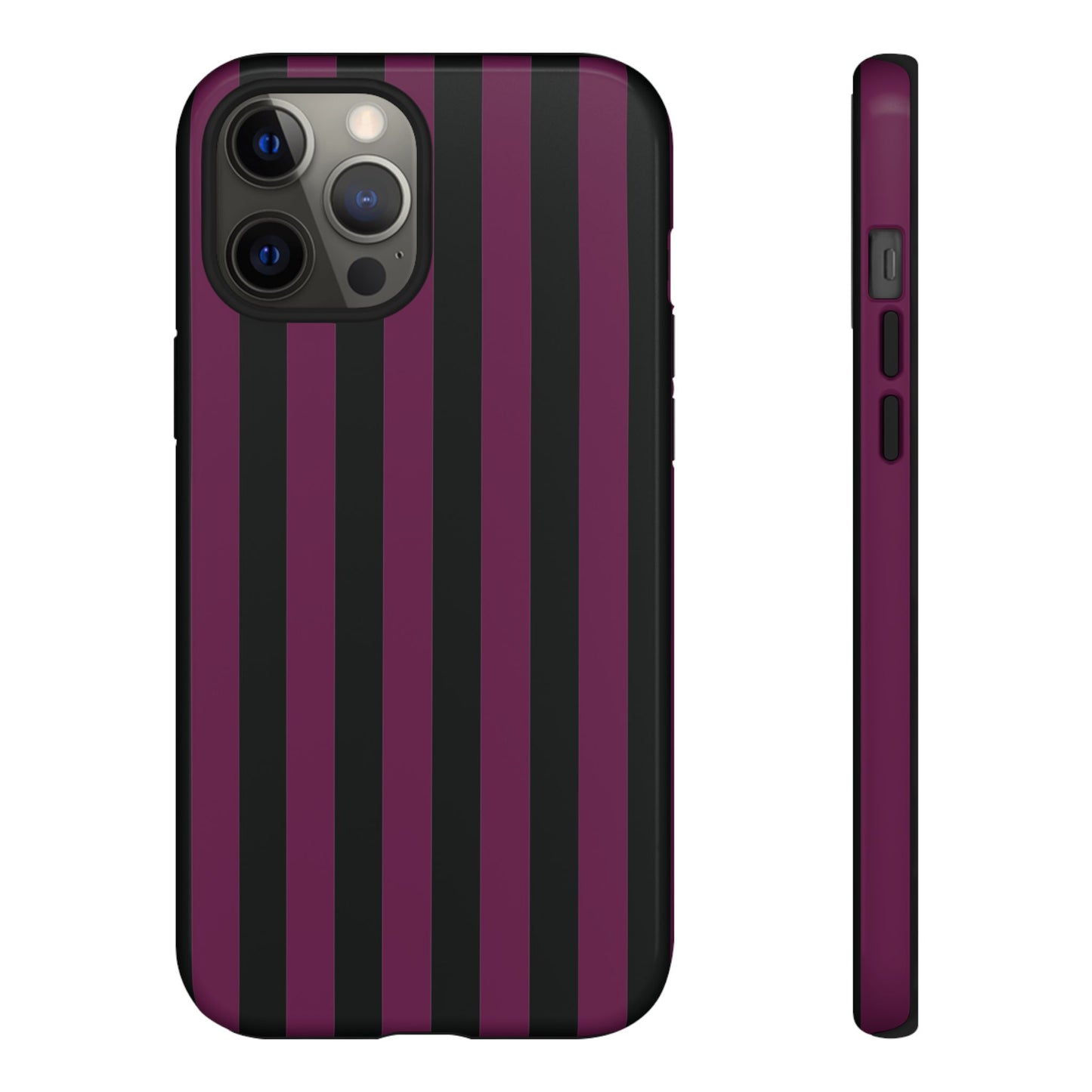 iPhone 12 Pro Max / Glossy Phone Case - Trendy Plum & Black Stripe Pattern Phone Case