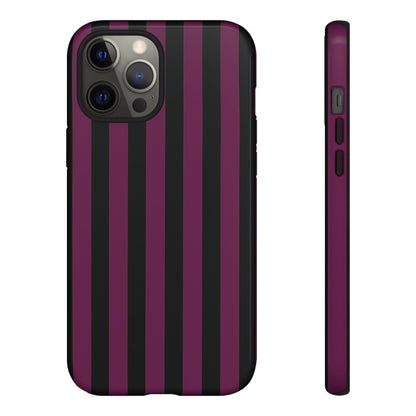 iPhone 12 Pro Max / Glossy Phone Case - Trendy Plum & Black Stripe Pattern Phone Case