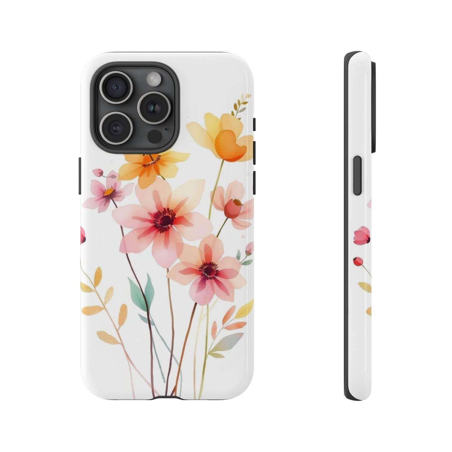 iPhone 15 Pro Max / Glossy Phone Case - Boho Chic Watercolour Blooms Design Phone Case