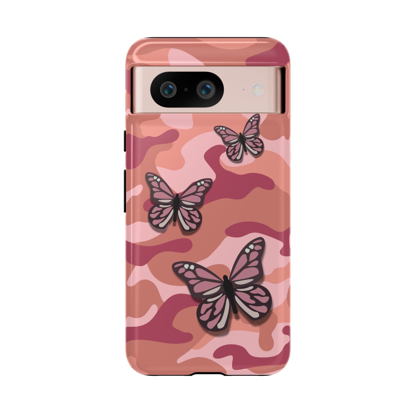 Google Pixel 8 / Glossy Phone Case - Pink Butterfly Camo Phone Case