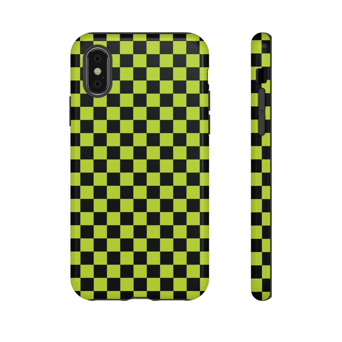 Trendy Neon Lime Green & Black Small Checked Pattern Phone Case - Green Phone Case - iPhone X / Glossy