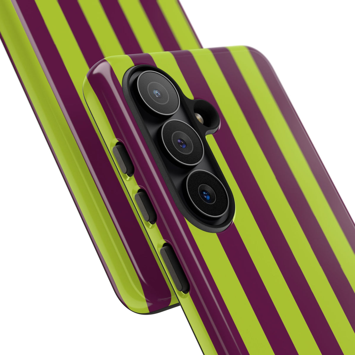 Trendy Neon Lime Green & Plum Stripe Pattern Phone Case - Green Phone Case