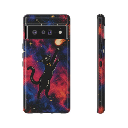 Whimsical Multicolour Celestial Black Cat Phone Case
