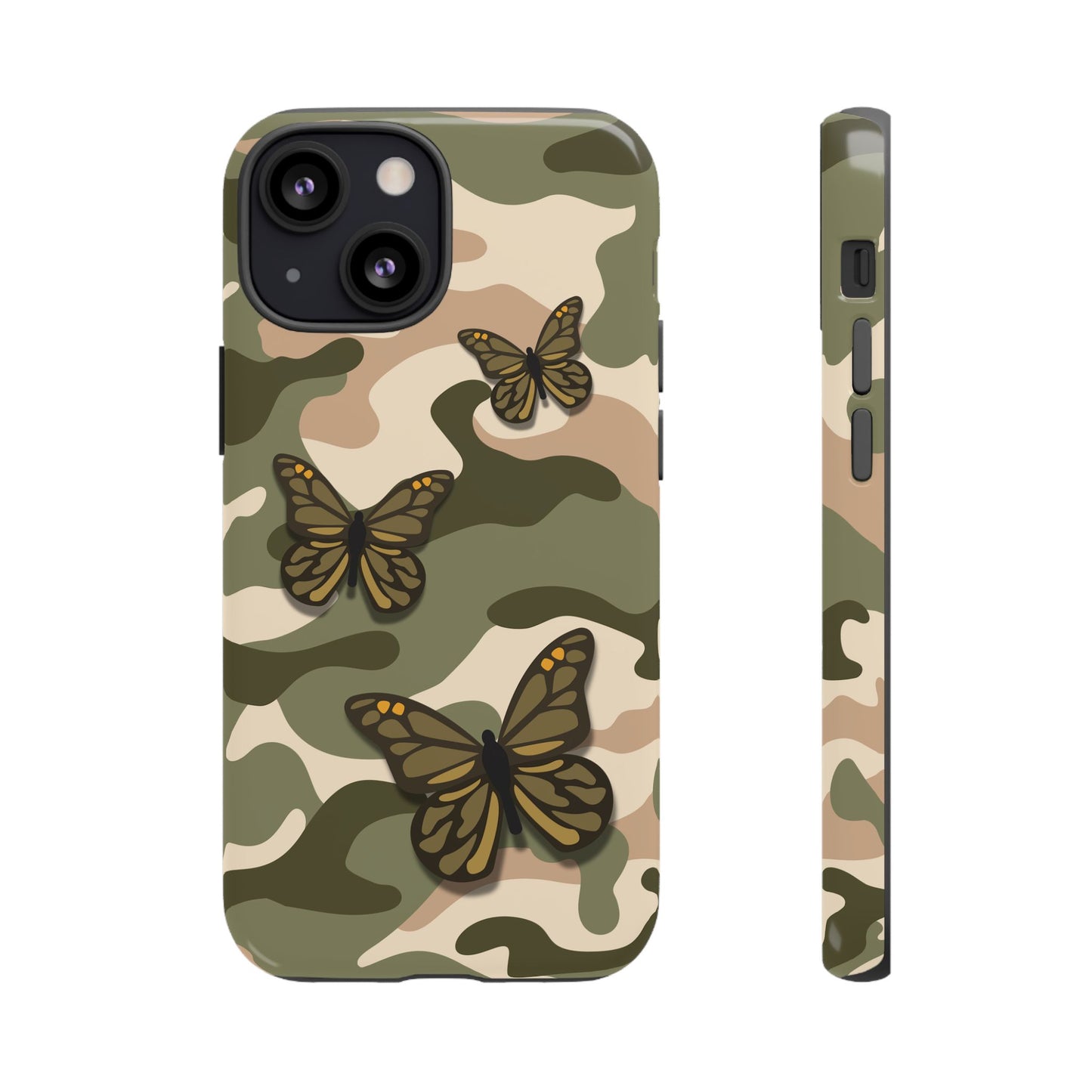 iPhone 13 Mini / Glossy Phone Case - Green Butterfly Camo Phone Case
