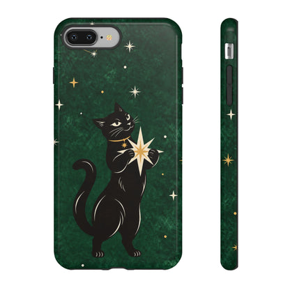 Forest Green Celestial Black Cat Phone Case - Green Phone Case - iPhone 8 Plus / Glossy