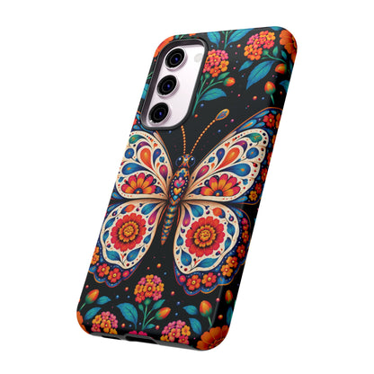 Vibrant Orange and Turquoise Calavera Butterfly Phone Case - Multicolor Phone Case