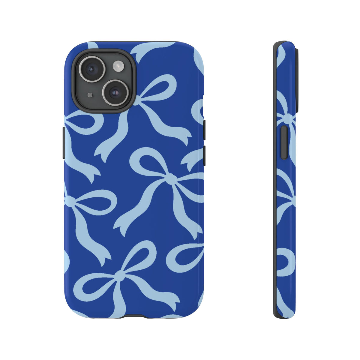 Bold Cobalt Blue and Powder Blue Bow Pattern Phone Case - Blue Phone Case - iPhone 15 / Glossy