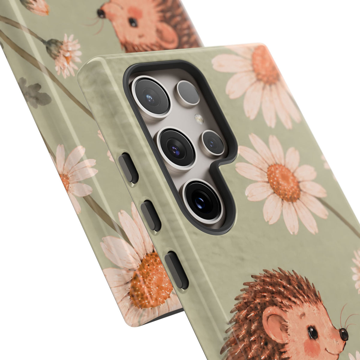Whimsical Sage Green Hedgehog and Daisy Chain Phone Case - Green Phone Case