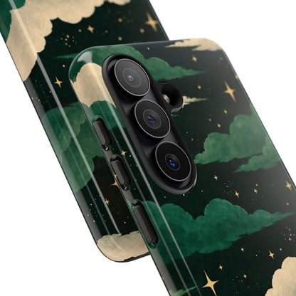 Illustrated Emerald Green Clouds & Stars Phone Case